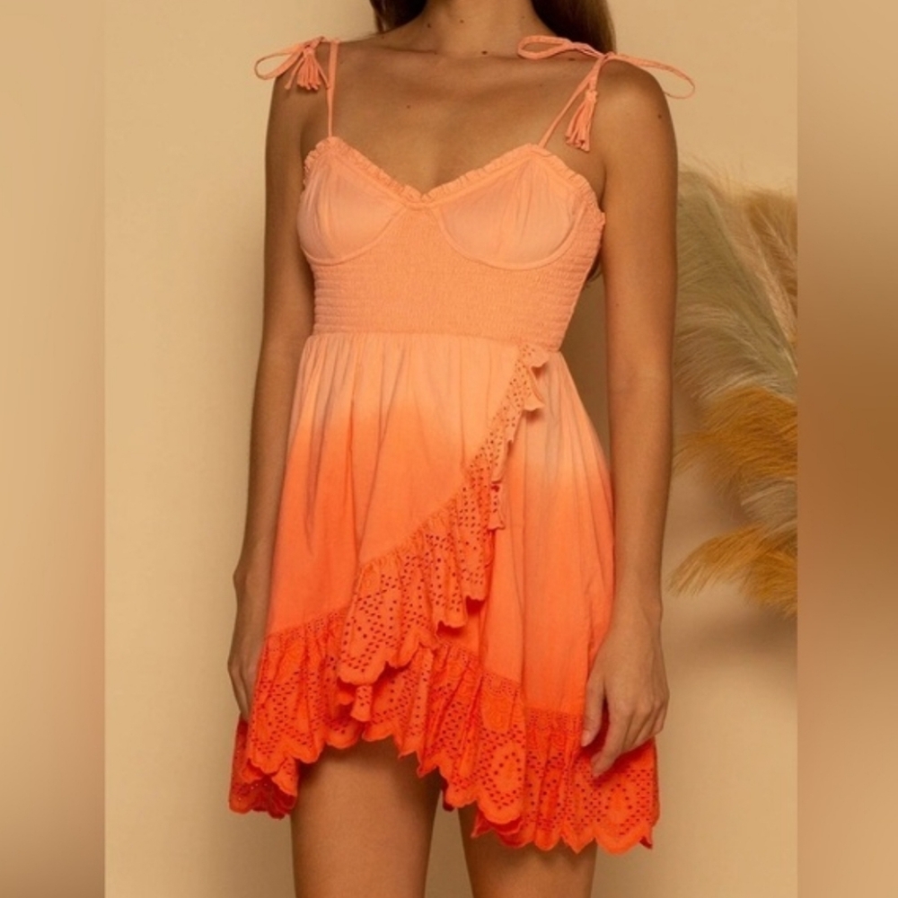 NWT Shore Mini Capri Tank Dress Cover Up Cotton Peach Ombre Boutique Small